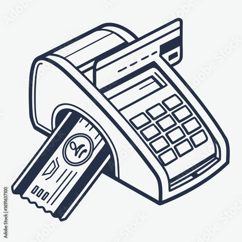 Credit Card Machine With Receipt and Card Inserted.