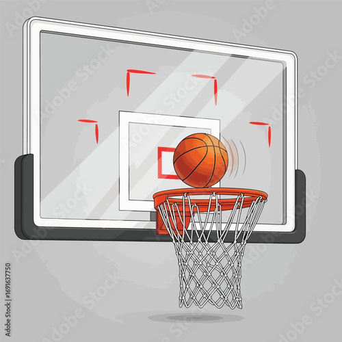 Realistic vector of a basketball hoop with ball going inside