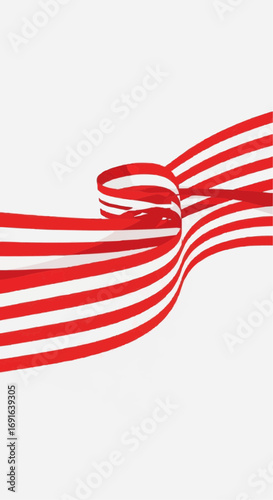 A flowing red and white striped ribbon twists elegantly on a clean white background.