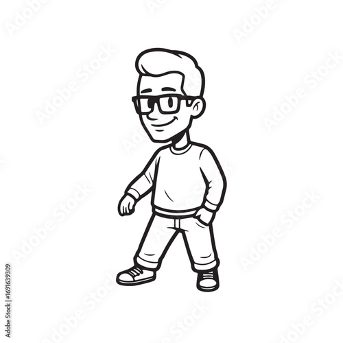 Handsome Man Black and White Illustration Vector Image Male Portrait Fashion Sketch Line Art Design	
