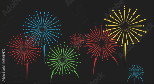 Colorful fireworks display against a dark night sky, celebrating a special occasion with vibrant explosions.