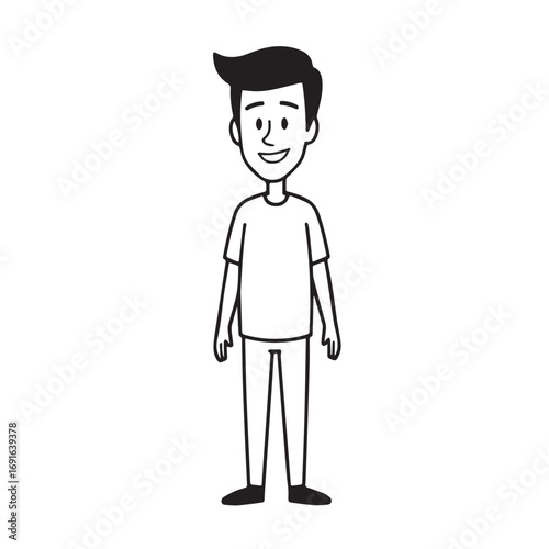 Handsome Man Black and White Illustration Vector Image Male Portrait Fashion Sketch Line Art Design	