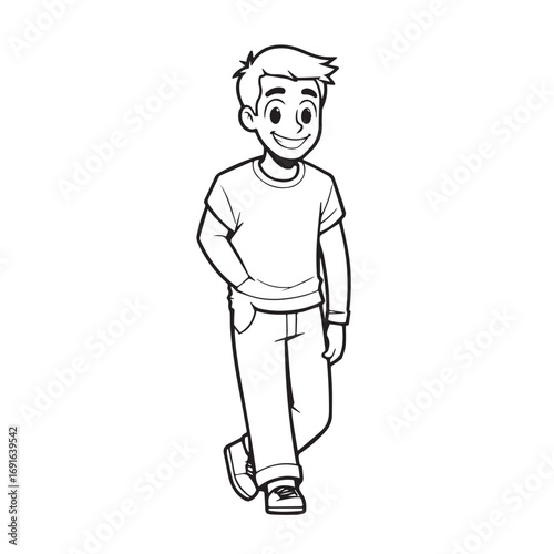 Handsome Man Black and White Illustration Vector Image Male Portrait Fashion Sketch Line Art Design	