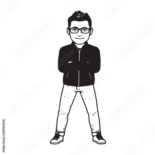 Handsome Man Black and White Illustration Vector Image Male Portrait Fashion Sketch Line Art Design	