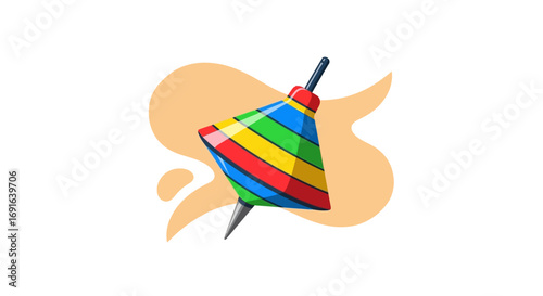 Vibrant and colorful striped spinning top toy, a classic childhood plaything, ideal for illustrating fun, nostalgia, and simple joys of play