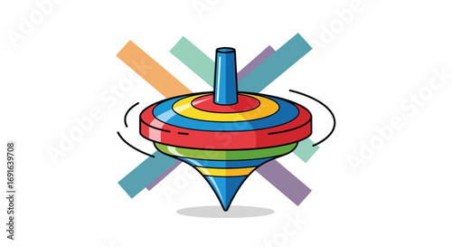 Colorful spinning top toy in motion, creating a captivating visual effect with its vibrant colors and rotational blur, symbolizing fun and childhood entertainment