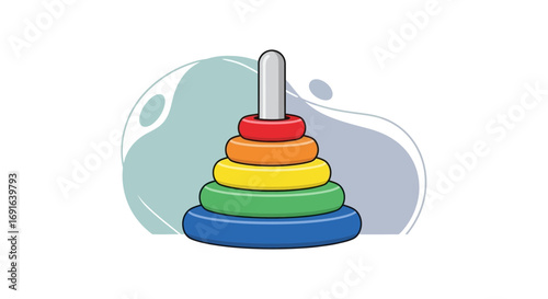 A colorful children's stacking ring toy, designed to help develop fine motor skills and hand-eye coordination in toddlers, offering early developmental learning and playful engagement