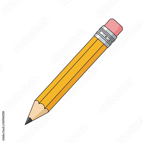 Yellow Pencil with Eraser, Isolated on White