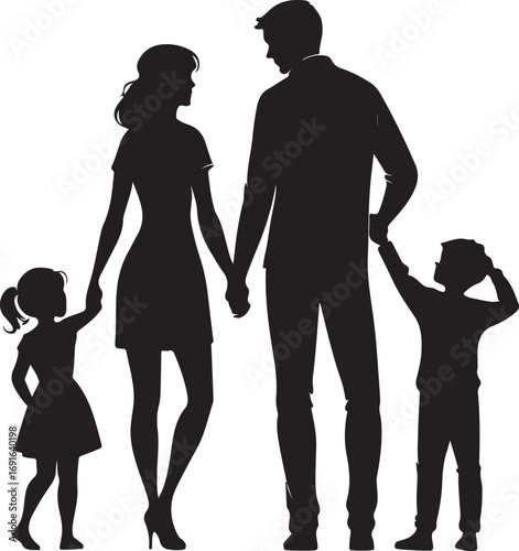 Minimalist Black Family Silhouette Isolated on White