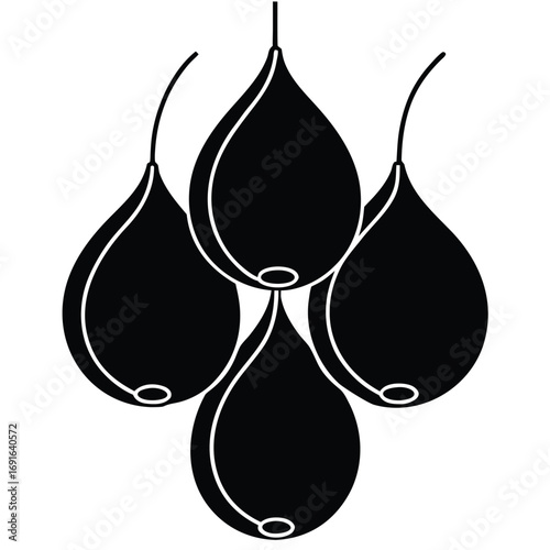 Stylized Cluster of Fruit with Smooth Skin and Elongated Stem Simple Black and White Design Food Illustration
