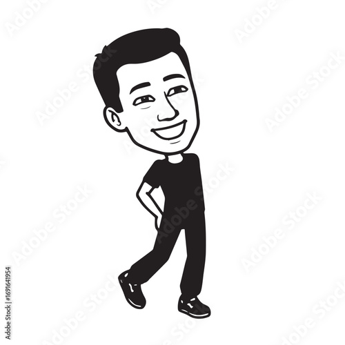 Handsome Man Black and White Illustration Vector Image Male Portrait Fashion Sketch Line Art Design	