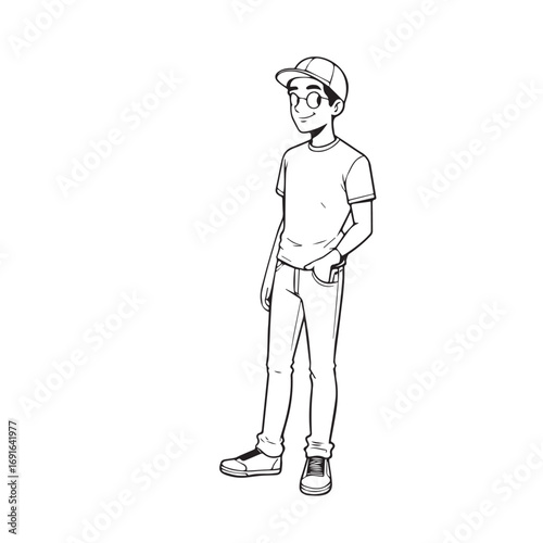 Handsome Man Black and White Illustration Vector Image Male Portrait Fashion Sketch Line Art Design	