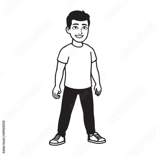 Handsome Man Black and White Illustration Vector Image Male Portrait Fashion Sketch Line Art Design	