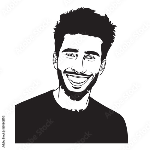 Handsome Man Black and White Illustration Vector Image Male Portrait Fashion Sketch Line Art Design	