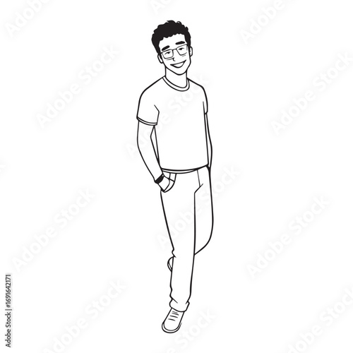 Handsome Man Black and White Illustration Vector Image Male Portrait Fashion Sketch Line Art Design	