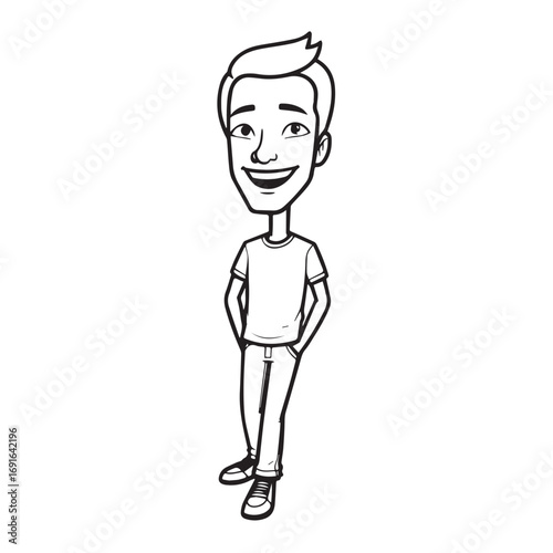 Handsome Man Black and White Illustration Vector Image Male Portrait Fashion Sketch Line Art Design	