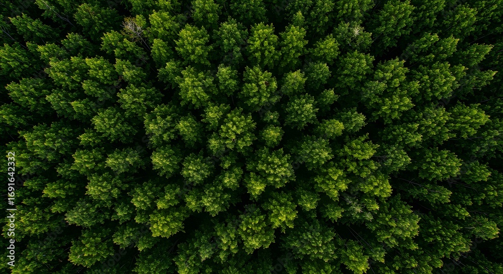 Naklejka premium Dense forest canopy overhead view