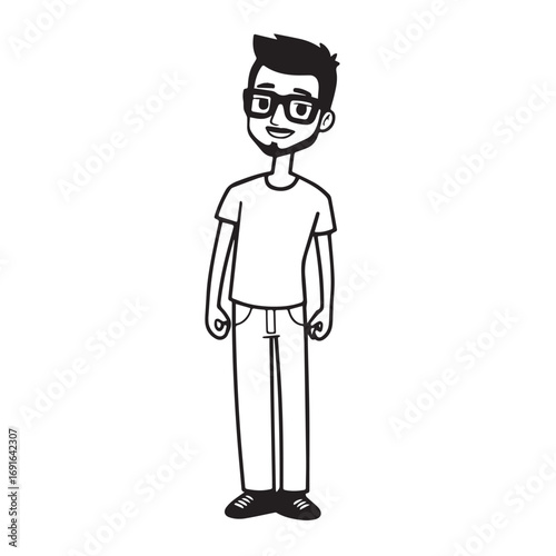 Handsome Man Black and White Illustration Vector Image Male Portrait Fashion Sketch Line Art Design	