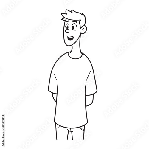 Handsome Man Black and White Illustration Vector Image Male Portrait Fashion Sketch Line Art Design	