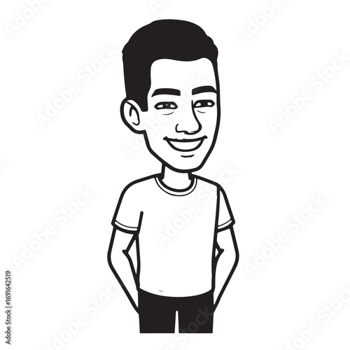 Handsome Man Black and White Illustration Vector Image Male Portrait Fashion Sketch Line Art Design	