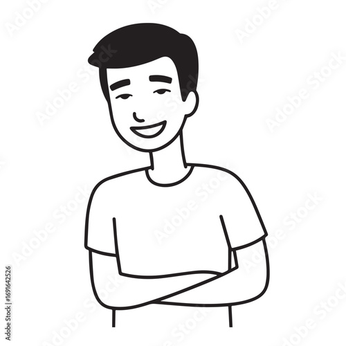 Handsome Man Black and White Illustration Vector Image Male Portrait Fashion Sketch Line Art Design	