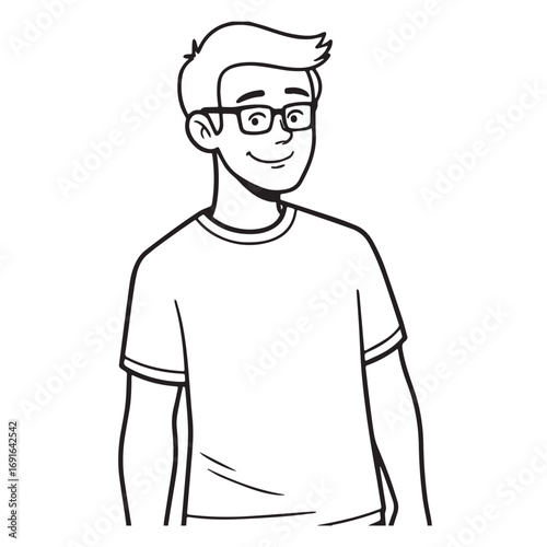 Handsome Man Black and White Illustration Vector Image Male Portrait Fashion Sketch Line Art Design	