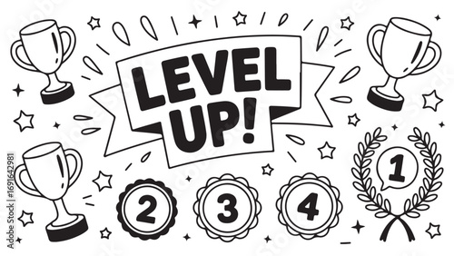 Level Up! Achievement Graphics: Trophies, Medals & Rankings