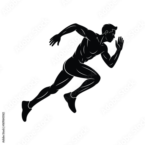 Athletic runner in motion black silhouette running athlete