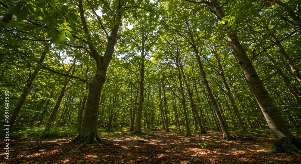 Obraz premium Dense forest canopy sunlight