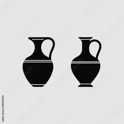 Black amphorae with white bands on light grey vase pottery vector
