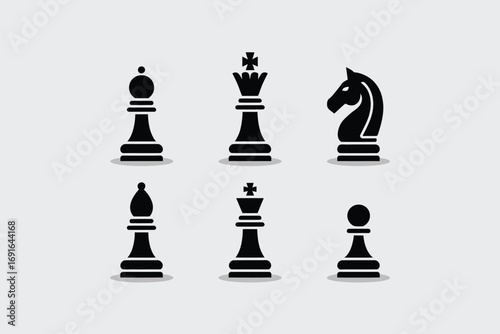 Black chess pieces bishop king knight pawn icons vector