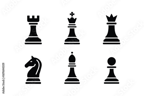 Black chess pieces icons king queen rook knight bishop pawn white