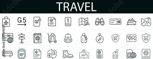 Travel Icon Set for Tourism, Adventure Planning, and Global Navigation UI Design