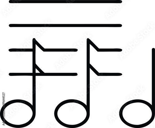 Simple music notes outline with ledger lines symbol for educational resources