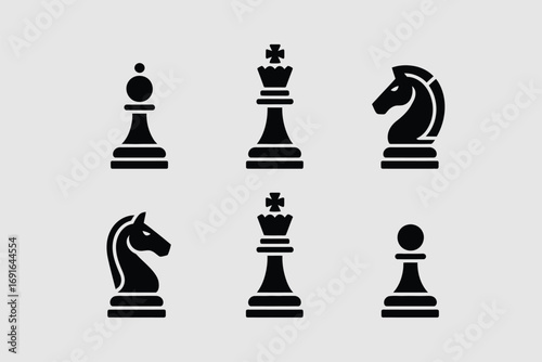 Black chess pieces king bishop knight pawn icons vector