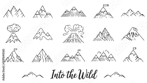 Mountain Icons: Line Art Graphics for Adventure Designs