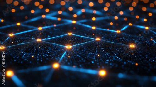 A vibrant abstract representation of interconnected nodes and glowing lights, symbolizing advanced technology and digital networks.