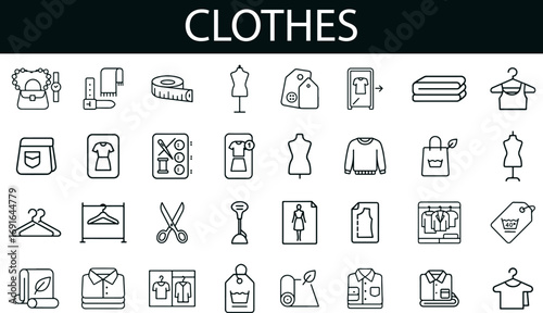 Clothing Icon Set for Fashion Design, Tailoring Tools, and Retail UI Design