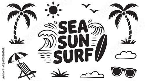 Sea Sun Surf: Summer Vibes Graphic Design Elements