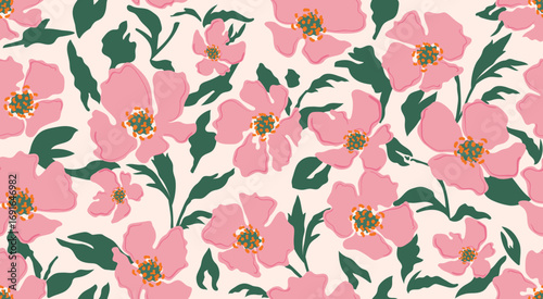 Abstract hand drawn floral seamless patterns. Illustration for fabric, textiles, clothing, wall art, printing and design project, etc.