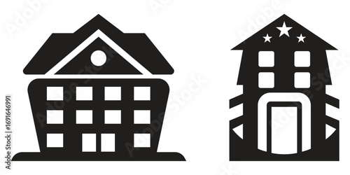 Travel hotel building silhouette vector set illustration