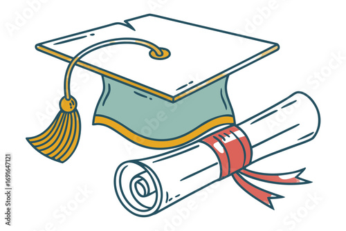 Graduation cap and diploma