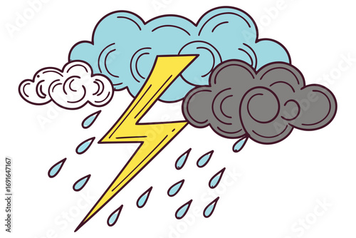 Stormy weather with lightning, rain, and dark clouds