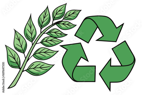 Recycling symbol with green leaves