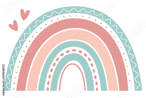 Decorative rainbow with hearts and patterns