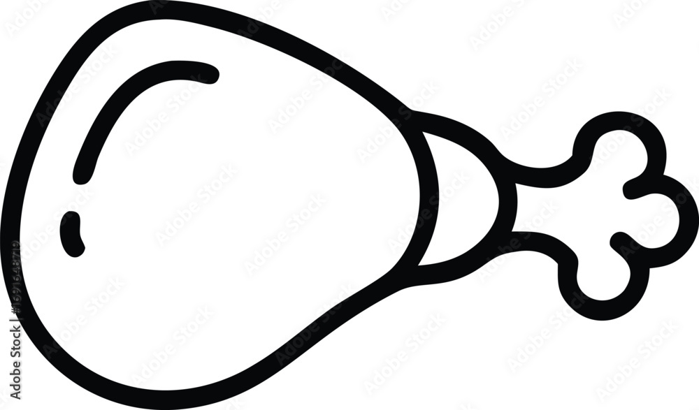 Fototapeta premium Simple outline icon of chicken leg food item illustration isolated