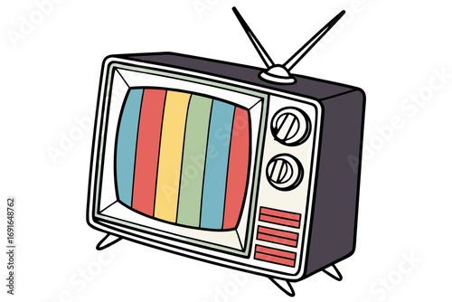 Oldfashioned television with colorful screen stripes