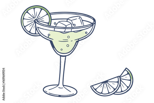 Margarita cocktail with lime and ice