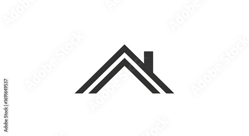 Modern minimalist roofline symbol with chimney, conveying home security and architectural design excellence.