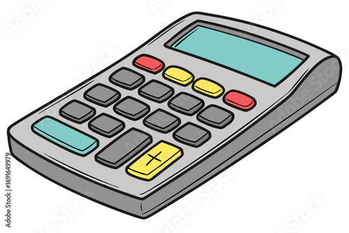 Calculator with gray and yellow buttons
